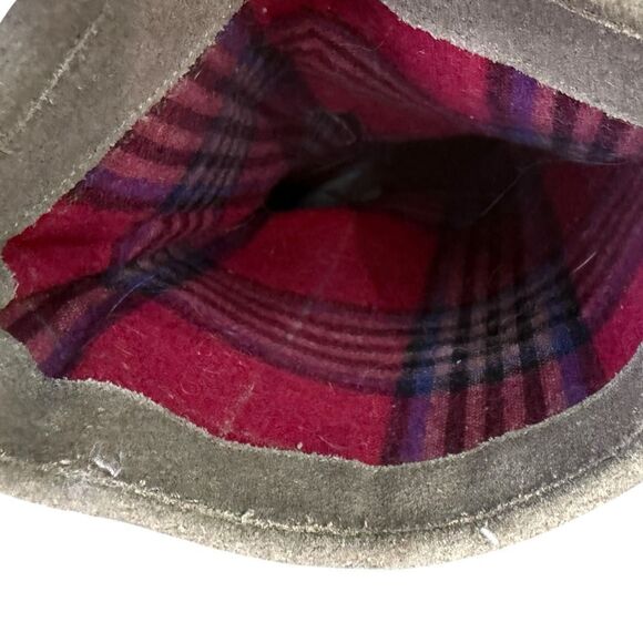 OTBT Mid Calf Mixed Media Boots Taupe Suede Black Leather Block Heel Stacked Hee - Picture 8 of 8